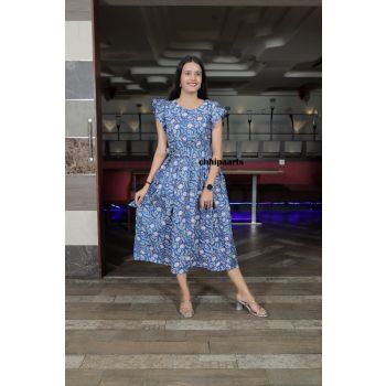Blue floral women wear cotton long dress chhipa-95