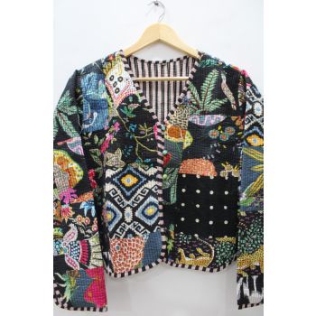 Black Patchwork Handmade Jacket Women Wear Chhipa-77