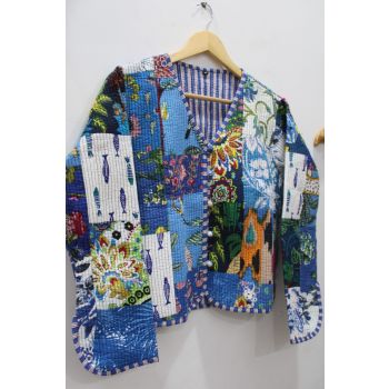 Indian Patchwork Blue Jacket Winter Wear Chhipa-79