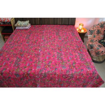 New Handmade Pink Bird Kantha Bedcover Chhipa-14
