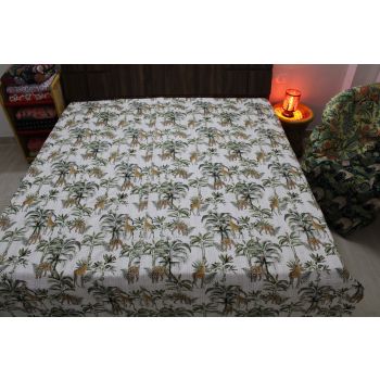 Jungle print white color kantha bedcover Chhipa-12