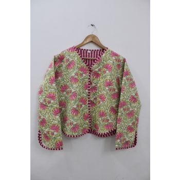 Beautiful Pink Floral Print Quilted Jacket Chhipa-27