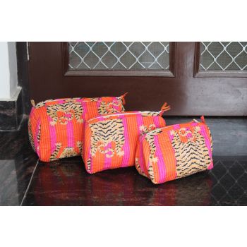 Tiger Printed Quilted Cosmetic Pouch Toiletry Bag Chhipa-31