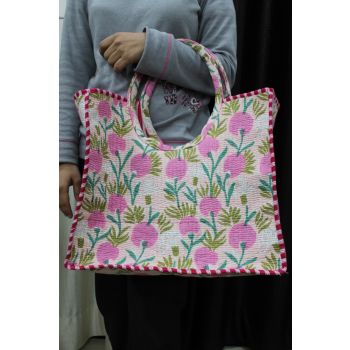 Floral Print Hand Tote Bag Party Wear Women Cotton Bag Chhipa-47