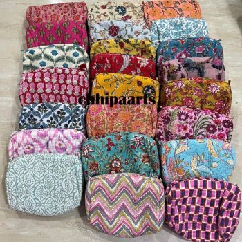 Quilted Cotton Cosmetic Pouch Sets Women Hand Sets Chhipa-90