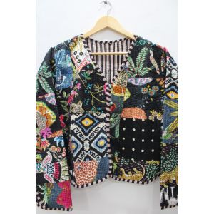 Black Patchwork Handmade Jacket Women Wear Chhipa-77
