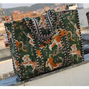 New Tiger Print Hand Green Tote Bag Christmas Gift Chhipa-83