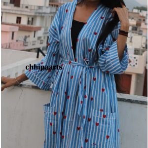 Blue Heart Handmade Cotton Kimono Robe Gift For Her Chhipa-93