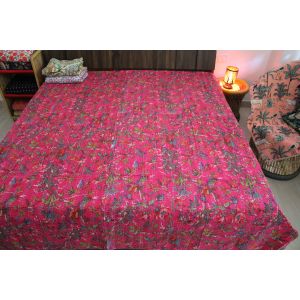 New Handmade Pink Bird Kantha Bedcover Chhipa-14