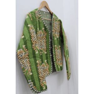 Cotton Quilted Tiger Print Green Jacket Chhipa-25