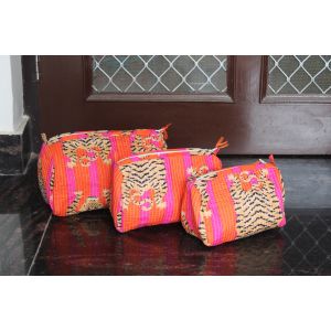 Tiger Printed Quilted Cosmetic Pouch Toiletry Bag Chhipa-31