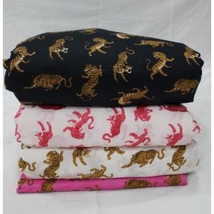 Indian Cotton Fabric By The Yard Tiger Print Fabric Chhipa-42