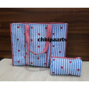 New Heart Print Hand Tote Bag With Toiletry Bag Chhipa-88