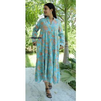 Beautiful print turquoise floral print wedding dress chippa-98