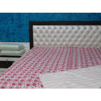 Hand block Floral Print Kantha Quilt Queen/Twin - Chhipa-04
