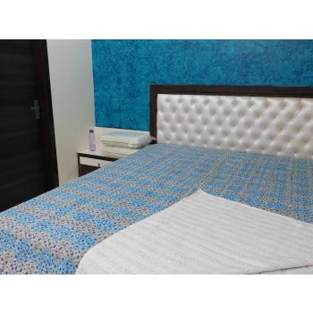 BLUE FLORAL HAND BLOCK KANTHA THROW