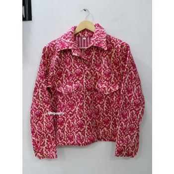 Cotton Quilted Hand Print Floral Jacket Chhipa-132