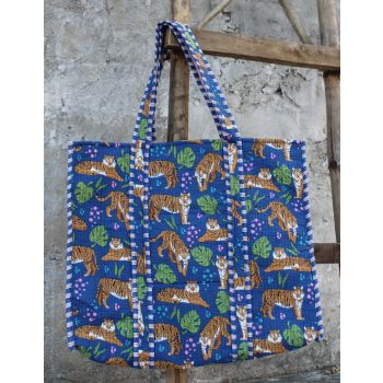 Blue Hand Tote Bag Women Wear Tiger Print Tote Chhipa-84