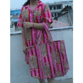 Summer Tiger Night Suit With Hand Tote Bag Chhipa-87