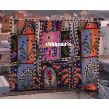 Tote Bag With Quilted Vintage Print For Girls Chhipa-92