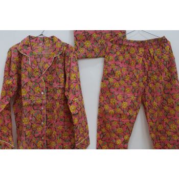 Hand Block Floral Printed Women Summer Wear Pajama Set Chhipa-39