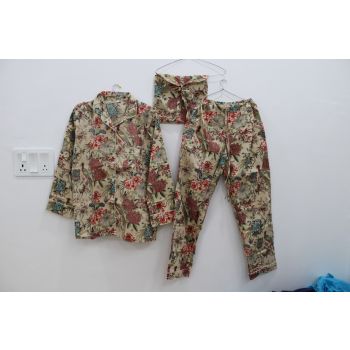Peacock print cotton Pajama Set Women Night Suit chhipa-38