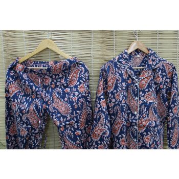 Women Night Wear Hand Printed Cotton Pajama Set Chhipa-36
