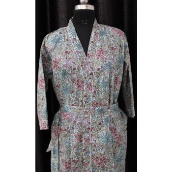 Indian Hand Print Butterfly Cotton Kimono Chhipa-103