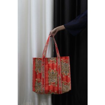 Tiger Print Cotton Quilted Hand Tote Bag Chhipa-18