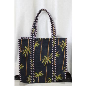 Tree Print Quilted Black Tote Bag For Women Chhipa-22