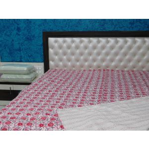 Hand block Floral Print Kantha Quilt Queen/Twin - Chhipa-04