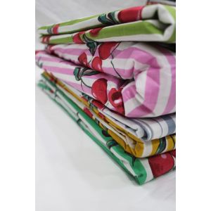 Striped Cotton Cherry Print Hand Printed Fabric Chhipa-60