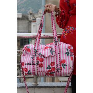 Pink cotton hand small duffle bag cherry print Chhipa-114