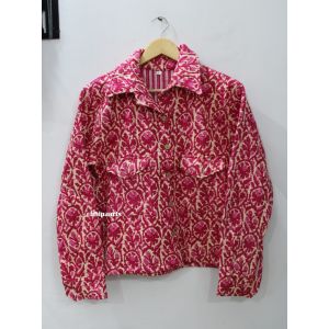 Cotton Quilted Hand Print Floral Jacket Chhipa-132