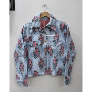 Butta Print Stripe Cotton Quilted Jacket Chhipa-136