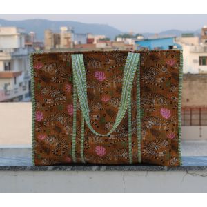 Quilted Tote Bag Tiger Print Shopping Hand Bag Chhipa-82
