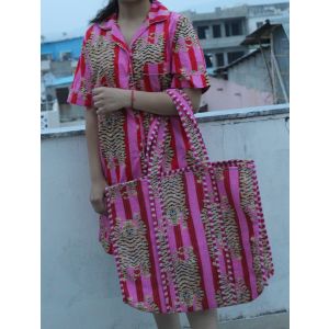Summer Tiger Night Suit With Hand Tote Bag Chhipa-87