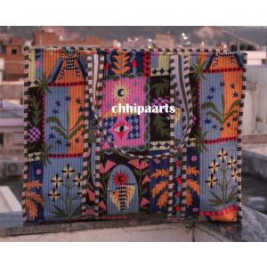Tote Bag With Quilted Vintage Print For Girls Chhipa-92