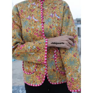 New Quilted Butterfly Print Yellow Jacket Chhipa-115