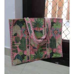 Travel Cotton Quilted Hand Peacock Tote Bag Chhipa-146