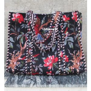 Tote Bird Print Quilted Cotton Large Bag Chhipa-149