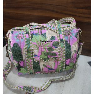 Cotton Quilted Peacock Print Duffle Tote Bags Chhipa-120