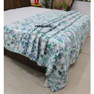 Kantha Stitched Handmade Bird Print Quilt Chhipa-105