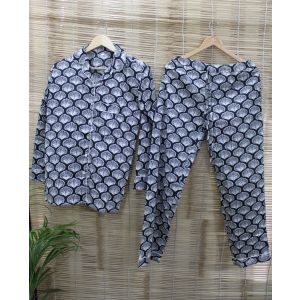Hand Printed Cotton Pajama Set Women Night Wear Dress Chhipa-37