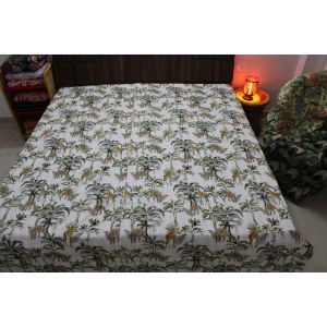 Jungle print white color kantha bedcover Chhipa-12