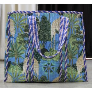 Gift Item Hand Tote Bag with Peacock Print Chhipa-21