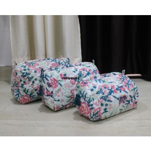 Block Print Quilted Floral Toiletry Bags Chhipa-140