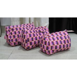Check Print Cotton Quilted Zipper Cosmetic Pouch Set Chhipa-141