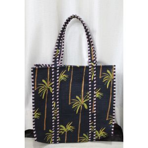 Tree Print Quilted Black Tote Bag For Women Chhipa-22